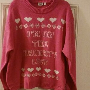 ***Mighty Fine OversizePink Christmas Sweater  "I'm On The Naughty List" Size XL